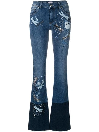 Shop Red Valentino Dragonfly Patch Bootcut Jeans In Blue