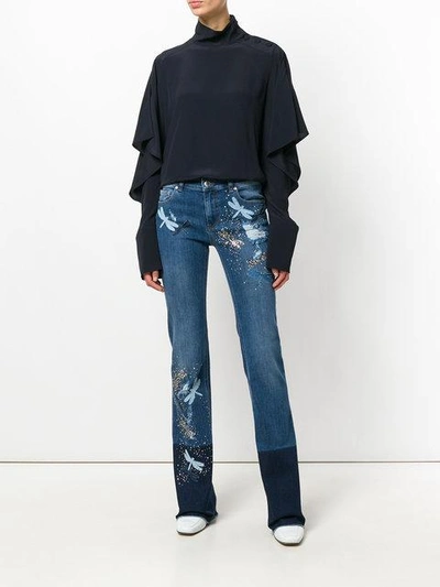 Shop Red Valentino Dragonfly Patch Bootcut Jeans In Blue