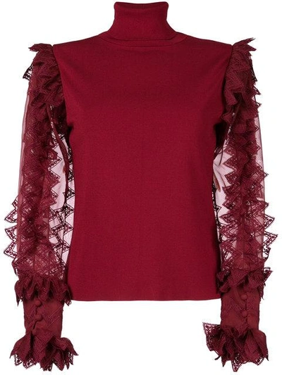 Shop Antonio Berardi Sheer Contrast Sleeved Top In Red
