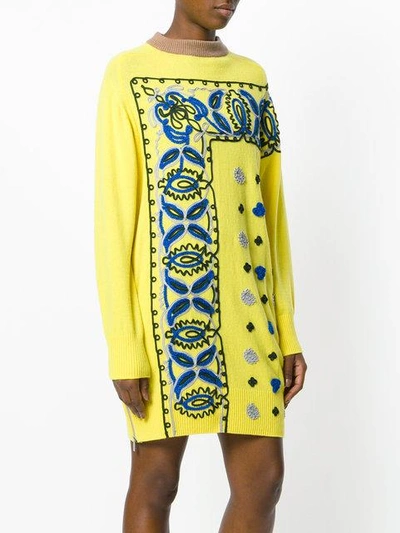 Shop Sacai Embroidered Sweater Dress - Yellow & Orange