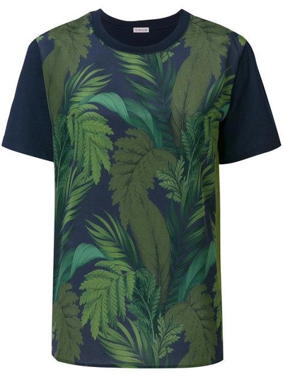 Shop Moncler Foliage Print Contrast Sleeve T In Blue