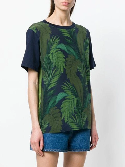 foliage print contrast sleeve T-shirt