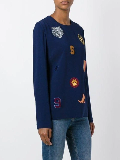 Shop Stella Mccartney Cat Patches Jersey Top - Blue