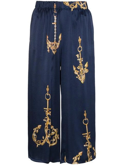 Shop Natasha Zinko Silk Nautical Track Pants In Blue