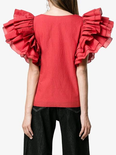 Shop Rosie Assoulin Maxi Ruffle Sleeve Blouse In Red