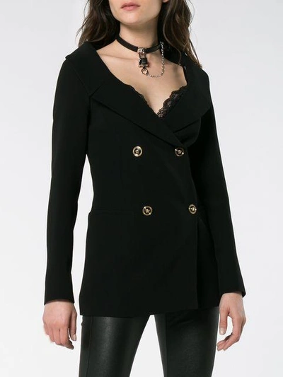 Shop Versace Double Breasted Silk Blazer - Black