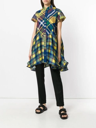 Shop Sacai Checked Shirt Dress In Multicolour