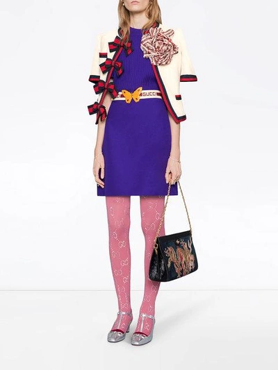 Shop Gucci Wool Silk Pintuck Dress With Belt In Purple