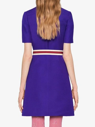 Shop Gucci Wool Silk Pintuck Dress With Belt In Purple