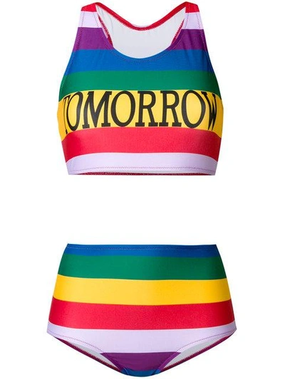 Shop Alberta Ferretti Tomorrow Rainbow Stripe Two-piece Swimsuit - Multicolour