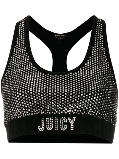 Shop Juicy Couture Swarovski Embellished Velour Crop Top In Black
