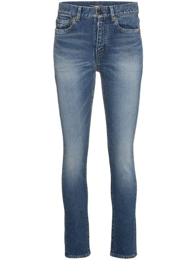Shop Saint Laurent Mid Rise Skinny Jeans - Blue