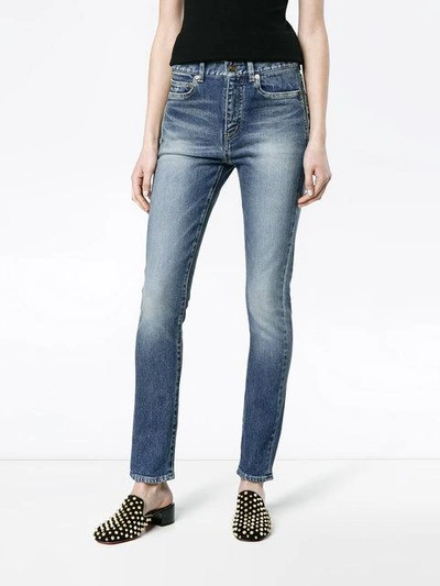 Shop Saint Laurent Mid Rise Skinny Jeans - Blue