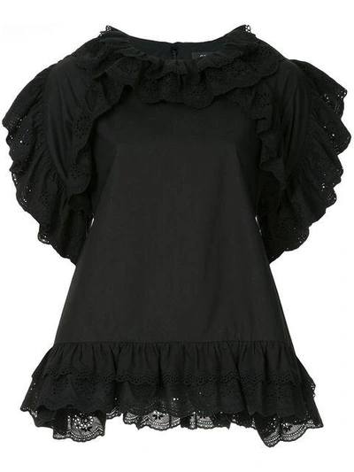 Shop Goen J Ruffle-trimmed Layered Blouse In Black