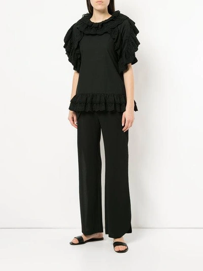 Shop Goen J Ruffle-trimmed Layered Blouse In Black