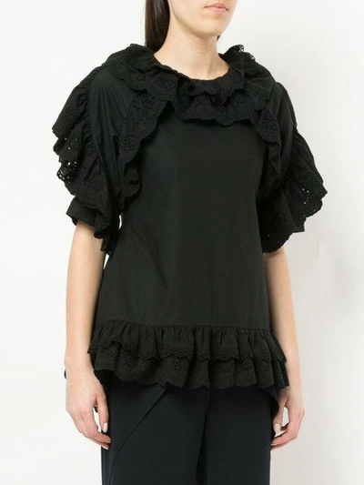 Shop Goen J Ruffle-trimmed Layered Blouse In Black