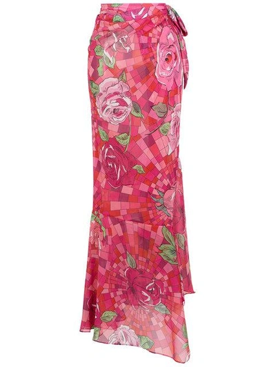 Shop Amir Slama Floral Print Skirt In Pink