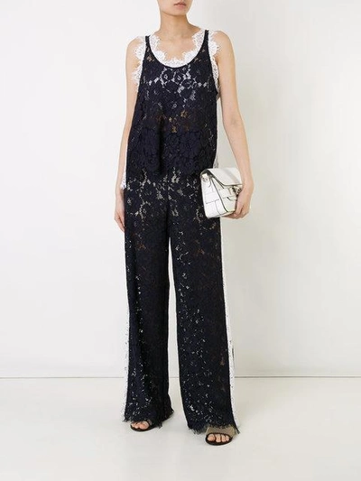 Shop Goen J Embroidered Stripe Detail Palazzo Pants In Black