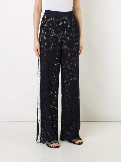 Shop Goen J Embroidered Stripe Detail Palazzo Pants In Black