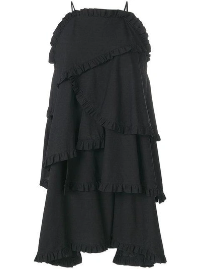 Shop Msgm Frilled Layer Dress - Black