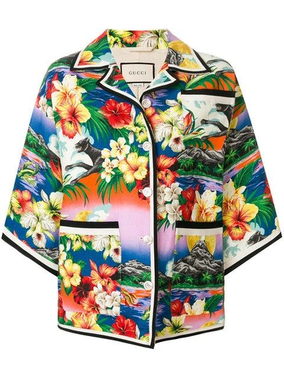 Shop Gucci Pocket Detail Exotic Print Jacket In Multicolour