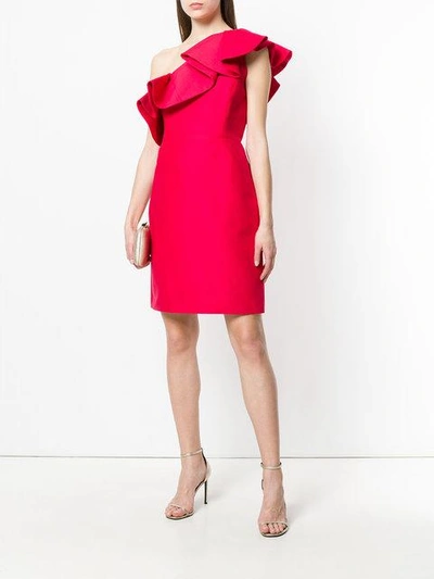 Shop Halston Heritage Ruffle Trim Cocktail Dress In Red