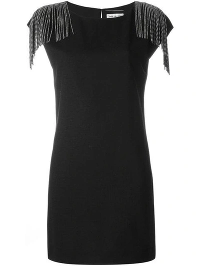 Shop Saint Laurent Fringed Shift Dress In Black