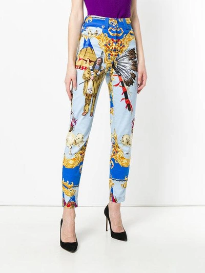 Shop Versace Printed Jeans In Blue