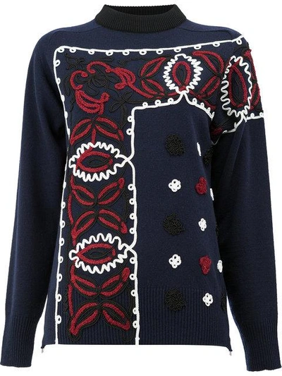 Shop Sacai Embellished Border Sweater In Blue