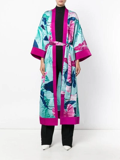 Shop Iil7 Lace Up Print Kimono Cardigan In Green