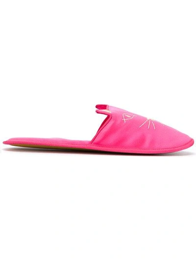 Shop Charlotte Olympia Kitty Slippers In 614hot Pink