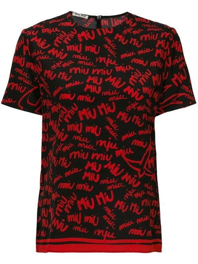 Shop Miu Miu Logo Graffiti Top - Black