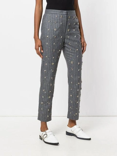 Shop Msgm Embellished Pinstripe Suit Trousers - Grey