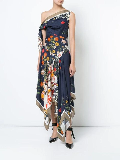 Shop Monse Football-floral Print Off-shoulder Dress In Multicolour