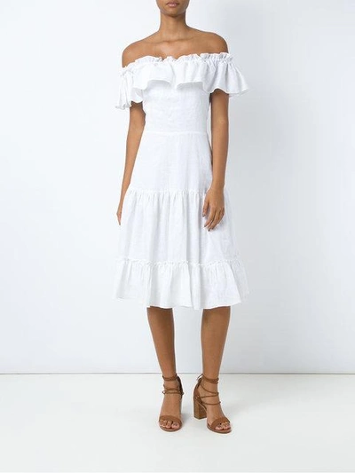 Shop Isolda Off The Shoulder Flared Dress In Branco