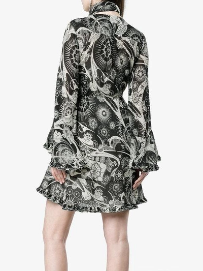 kaleidoscope-print bell-sleeve dress
