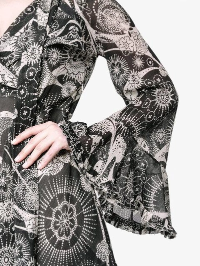 kaleidoscope-print bell-sleeve dress