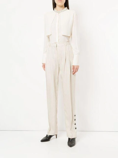 Shop Altuzarra Striped Button Cuff Trousers In White