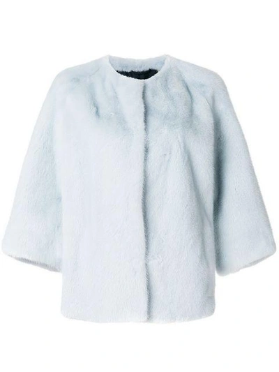 Shop Yves Salomon Mink Fur Cropped Sleeve Jacket In Blue