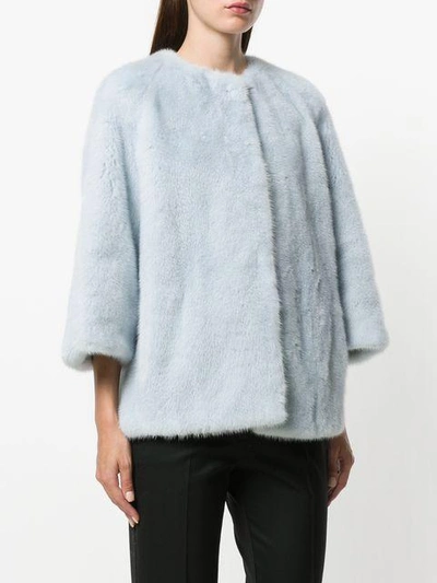 Shop Yves Salomon Mink Fur Cropped Sleeve Jacket In Blue