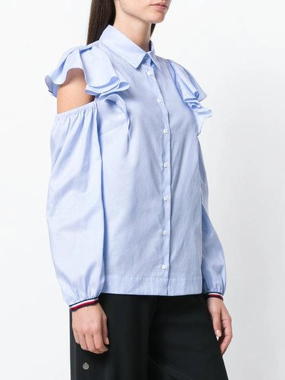 Shop Tommy Hilfiger Ruffled Cold Shoulder Shirt In Blue