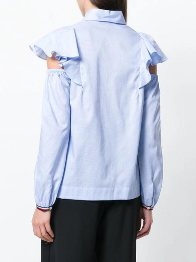 Shop Tommy Hilfiger Ruffled Cold Shoulder Shirt In Blue