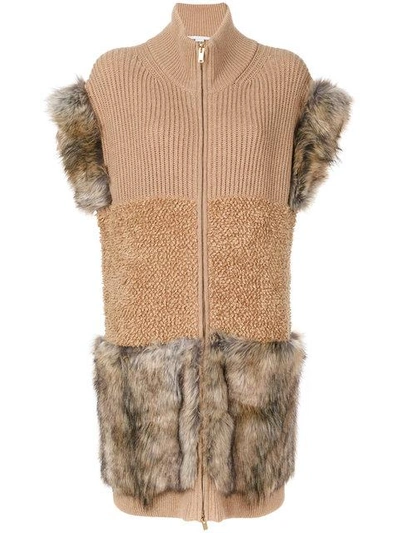 Shop Stella Mccartney Fur Free Fur-trimmed Knit Vest - Brown