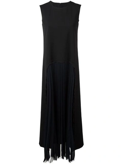 Shop Maison Margiela Pleated Front Long Dress In Black