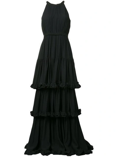 Shop Msgm Ruffled Evening Dress In Black
