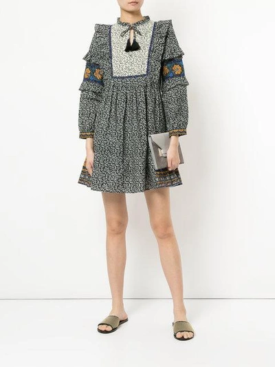 Shop Sea Maya Border Print Ruffle Sleeve Dress In Black