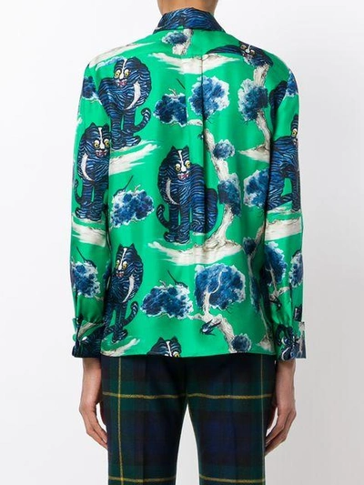 Shop Gucci Angry Cat Print Blouse - Green