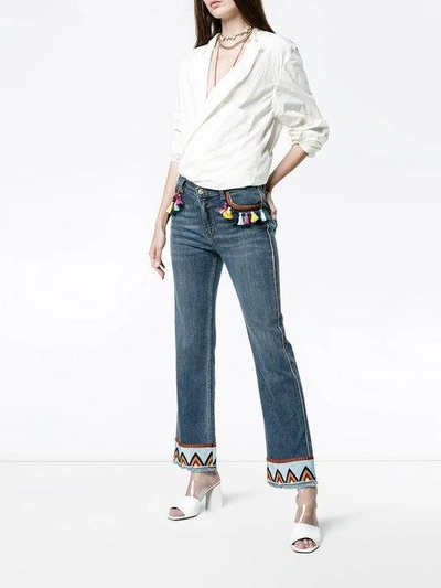 Shop Etro Jeans With Tassels And Embroidery In Blue
