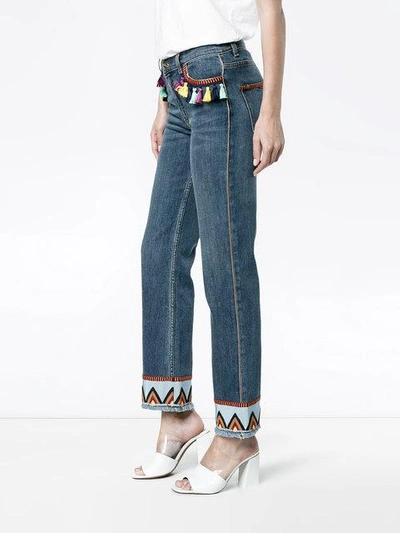 Shop Etro Jeans With Tassels And Embroidery In Blue