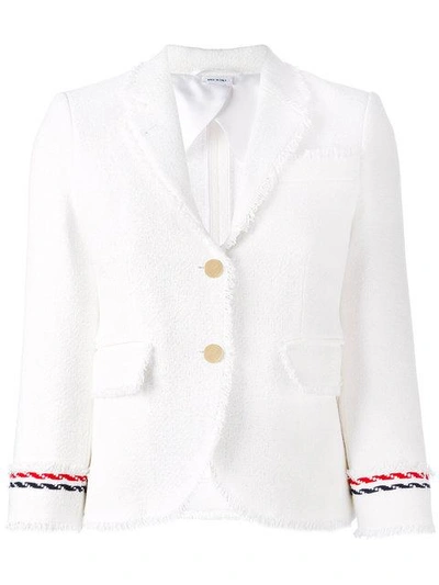 Shop Thom Browne Frayed Trim Blazer - White